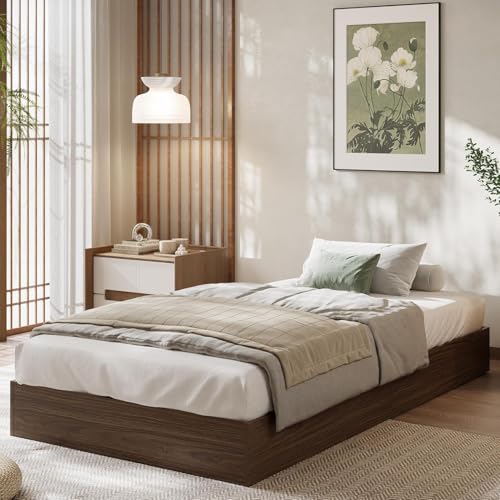 Image of GarveeHome Twin XL Size Wood Platform Bed Frame, Wooden Bed Frame No Headboard, Wood Slat Support, No Box Spring Needed, Easy Assembly