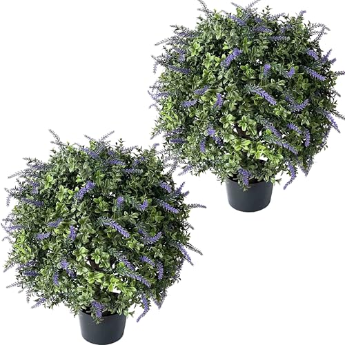ALL SEASON GREEN Artificial Lavender Boxwood Topiary, 24'' Purple Flowers