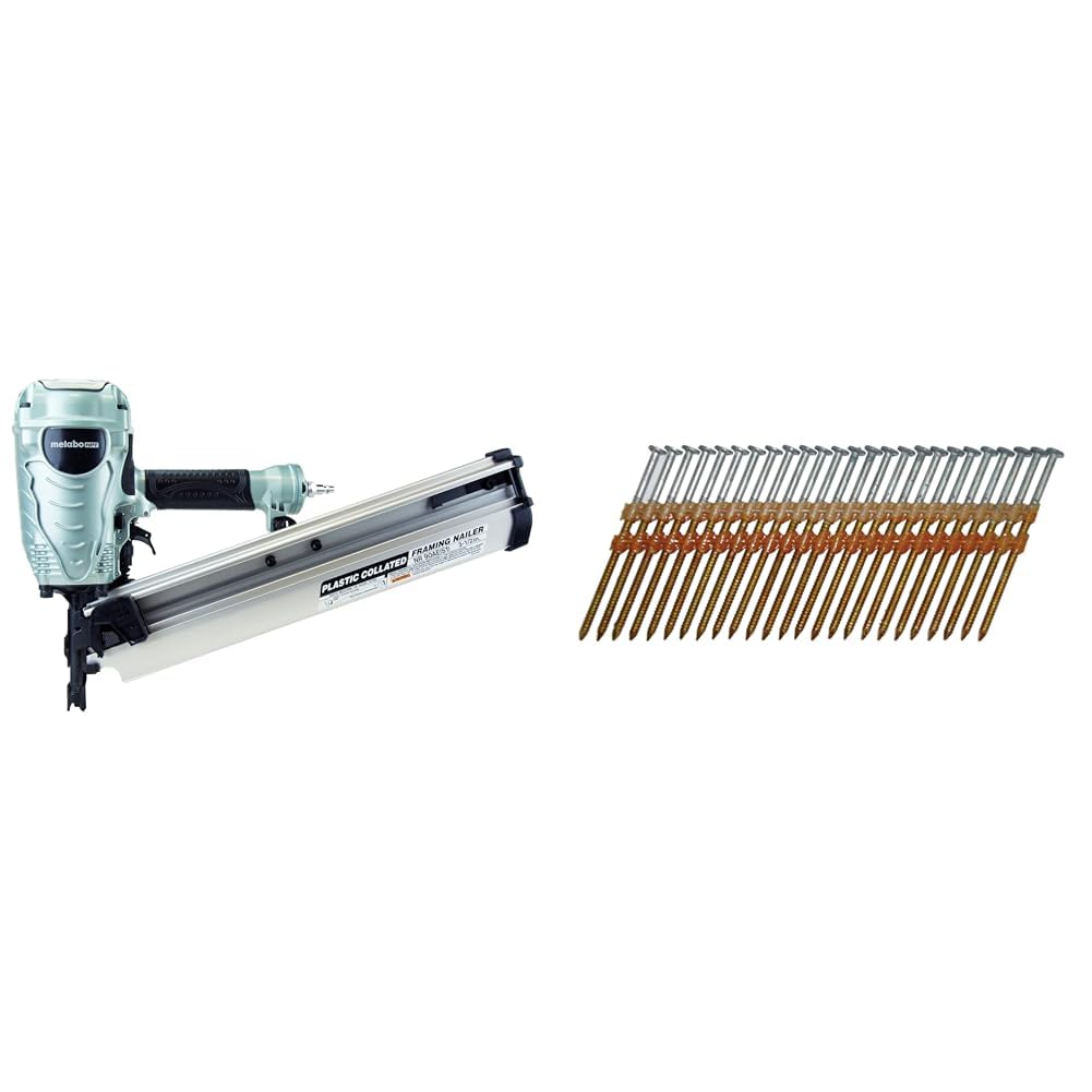 Bundle of Metabo HPT Framing Nailer | NR90AES1 + Metabo HPT Framing Nails | 2 In. x 0.113 | 21 Degree | Full Round Head | Hot Dipped Galvanized | Ring Shank | 1,000 Count | 20171SHPT