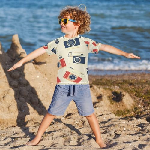 Boys Swing Shirts Camera Picture Novelty Rashguard Short Sleeve Kids T-Shirts Sun UPF 50+4