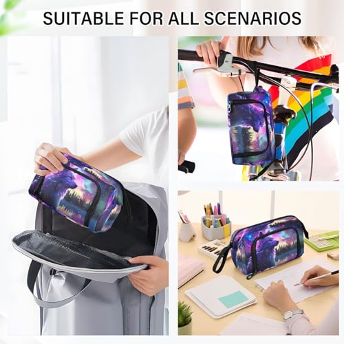 Image of Watercolor Galaxy Stars Wolf Pencil Case Pouch Big Capacity Pencil Bag Box Organizer Pen Case with Zipper Pencil Cases for Girls Boys Women Kids Adults School