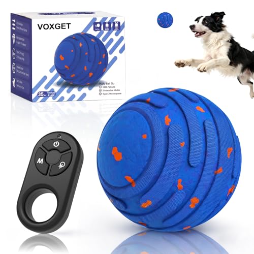 VOXGET Smart Interactive Dog Toy Ball Automatic 3 Modes Moving Ball with Remote Control for Medium Large Dogs Rechargeable Waterproof E-TPU Bouncing & Rotating Toy to Keep Busy (Bright Blue)