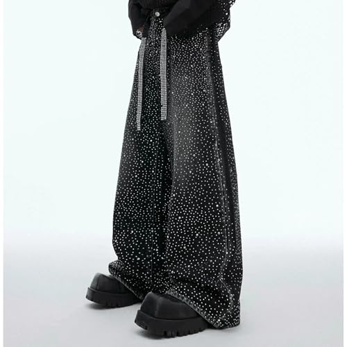 Rhinestone Jeans Men Baggy Y2K Wide Leg Bedazzled Denim Pants Washed Streetwear Bling Bottoms Glitter Sparkly Oversized3