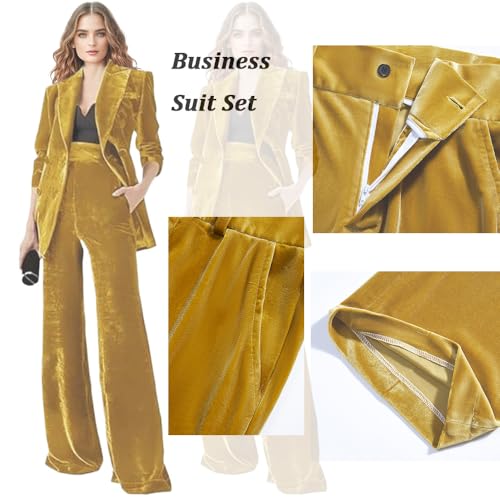 Women's 2 Piece Velvet Suit Office Business Ladies Trouser-Suit Peak Lapel Double Breasted Blazer and Pants Set4