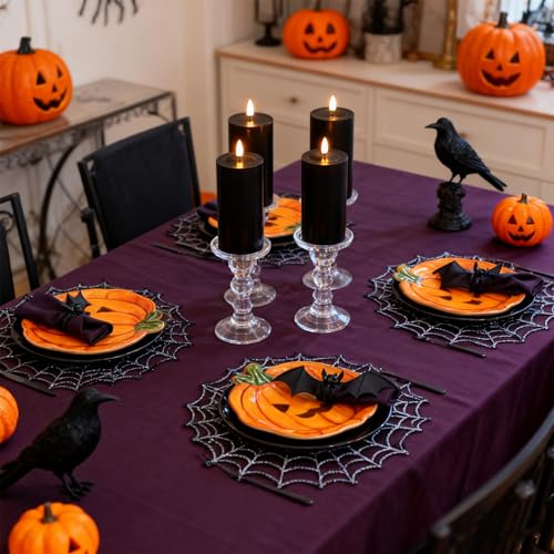 Image of Lezonic Black Flameless Candles with Remote, LED Battery Operated Flickering with Timer, 4 Pack Glossy Wax Drips Design Real Wax Pillar for Halloween Decor, Centerpiece, Birthday Gifts (4 /5 /6 /8 Inch)