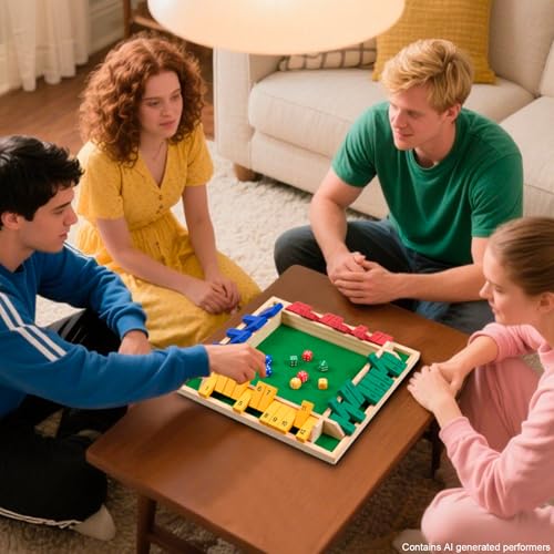 Juego Shut The Box con tablero y 12 dados de madera miniatura 7