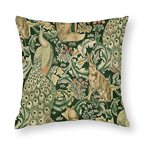 Rurals Set Of 2 Green Forest Animals,Peacocks, Fox And Hare Decorative Pillow Covers 18X18 Inch Cozy Soft Throw Pillowcase Square Couch Cushion Cover For Home Decor Sofa Living Room Bed Car #TOP1