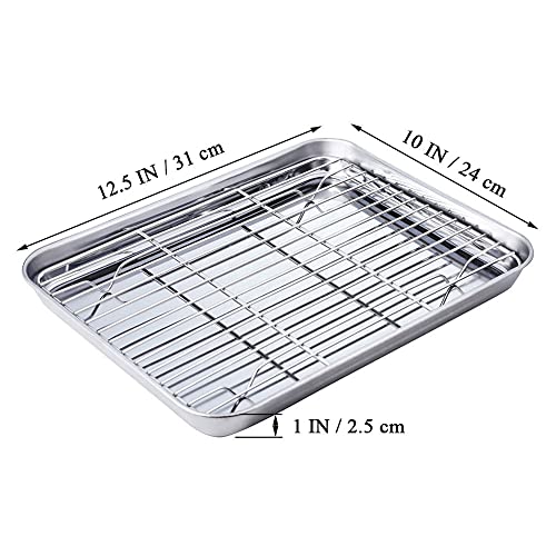 Wezvix Stainless Steel Baking Sheet With Rack Set Tray Cookie Sheet & Oven Pan 12.5 X 10 X 1 Inch, Non Toxic & Healthy, Rust Free & Less Stick, Thick & Sturdy, Easy Clean & Dishwasher Safe #TOP6