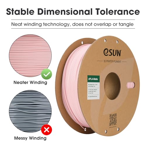 Image of eSUN Matte PLA Filament 1.75mm, Matte 3D Printer PLA Filament, 1KG Spool 3D Printing Filament for 3D Printers, Paper Reel, Peach Pink
