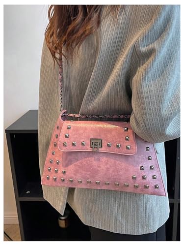 Floerns Women's Rivet Studded Detail Hobo Handle Handbag Twist Lock Flap Shoulder Bag3