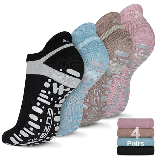 Image of Muezna Non Slip Yoga Socks for Women, Anti-Skid Pilates, Barre, Hospital Socks with Grips, Size 5-10