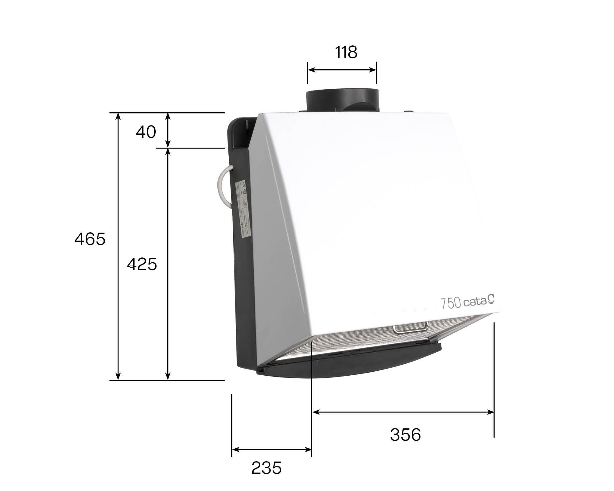 Cata Zentrifugallüfter 750 L Dunstabzugshaube 36,6 cm Energieklasse D Geräuscharmer Küchenventilator