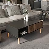 x2 Armoires battants DECOROTIKA Como Table Basse 110 cm Niches et Armoires Battants Rangement Pieds en Bois (Noir et Alina)
