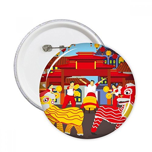 Badge Pins Lion Danse Chinoise DIYthinker - Décoration Vêtements Bouton Rond XXL 5pcs Multicolore