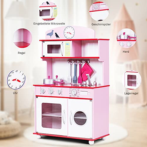 Kinderküche Spielküche Holz Kinderspielküche Spielzeugküche Spielzeug Holzküche HUIJK (Color : Rosa) – Bild 4