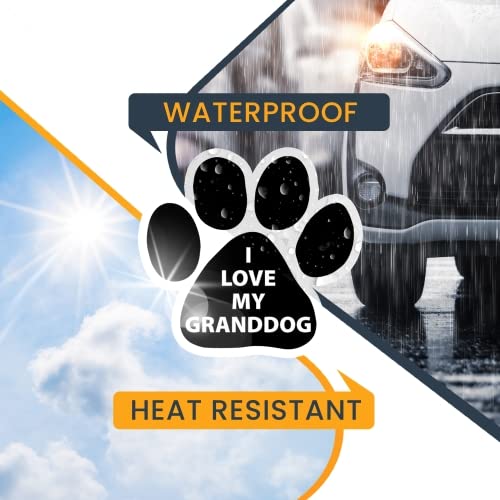 Image of I Love My Granddog Pawprint Car Magnet 5 Inch, Dog Lover Gift | Heavy duty magnetic decal for car, truck, SUV or fridge, full color UV printed