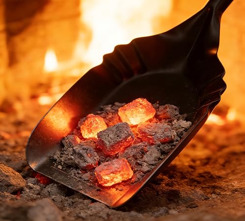 Kingson Pala grande para chimenea, 40,5 x 12,7 cm, pala robusta para carbón y cenizas, acero negro con diseño resistente a derrames
