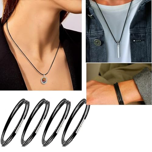 GFTCGK 4 Stück Lederband Halskette 2mm, Kunstleder Halskette Schwarz, Lederkette Mit Edelstahl Verschluss, Lederhalsband für Männer und Frauen(40-55cm)
