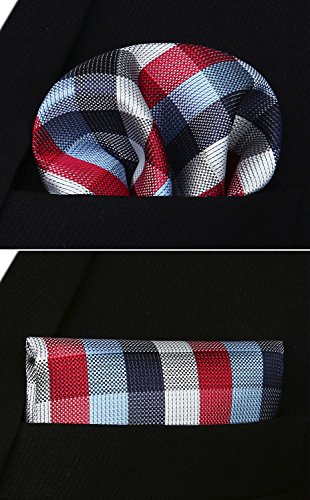 Image of HISDERN Ties for Men Formal Business Plaid Checked Mens Ties and Pocket Square Set Classic Wedding Necktie Handkerchief