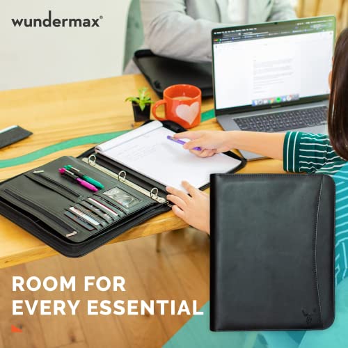 Wundermax Portfolio Binder - 13 X 10.5 X 1.8 Inch, Vegan Leather, 3-Ring Padfolio For Women And Men W/Zipper, Detachable Binder, Notepad And Pockets For Tablet, Resume And Documents - Brown #TOP7