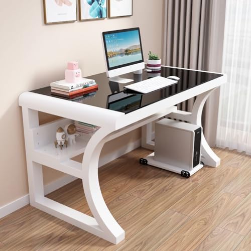 GLMGBP Scrivania per Computer in Vetro temperato con Ripiani portaoggetti
