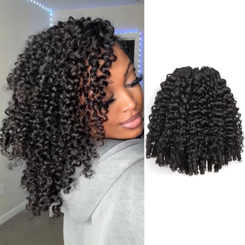 ToyoTress Burmese Curly Crochet Human Hair - 10 Inch 250G Feather Crochet Human Hair Miracle Knots For Black Women Natural Color Invisible Knotless Braiding Hair (10 Inch, 1B-250G)