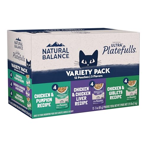 Natural Balance Platefulls Variety Pack - Chicken Morsels in Gravy Wet Cat Food, Chicken Cat Food Variety Pack, 3 oz., Case of 12
