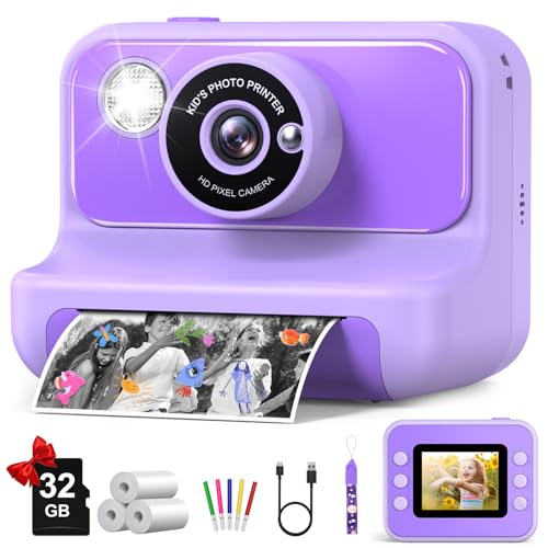 Kids Camera Instant Print, Christmas Birthday Gifts for Girls and Boys, 1080P HD Video Digital Kids Camera with 32G Card, Toddler Camera for 3-12...