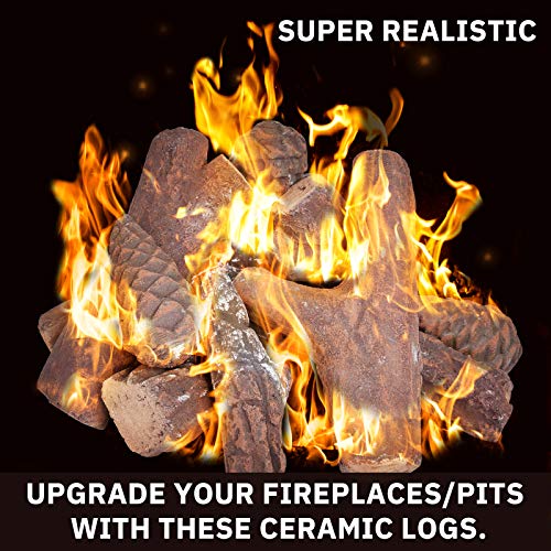 GASPRO 10 Piece Gas Fireplace Logs, Small Size Ceramic Fireplace Logs for All Types Fireplace and Fire Pit - Gas, Insert, Ventless, Vented, Electric