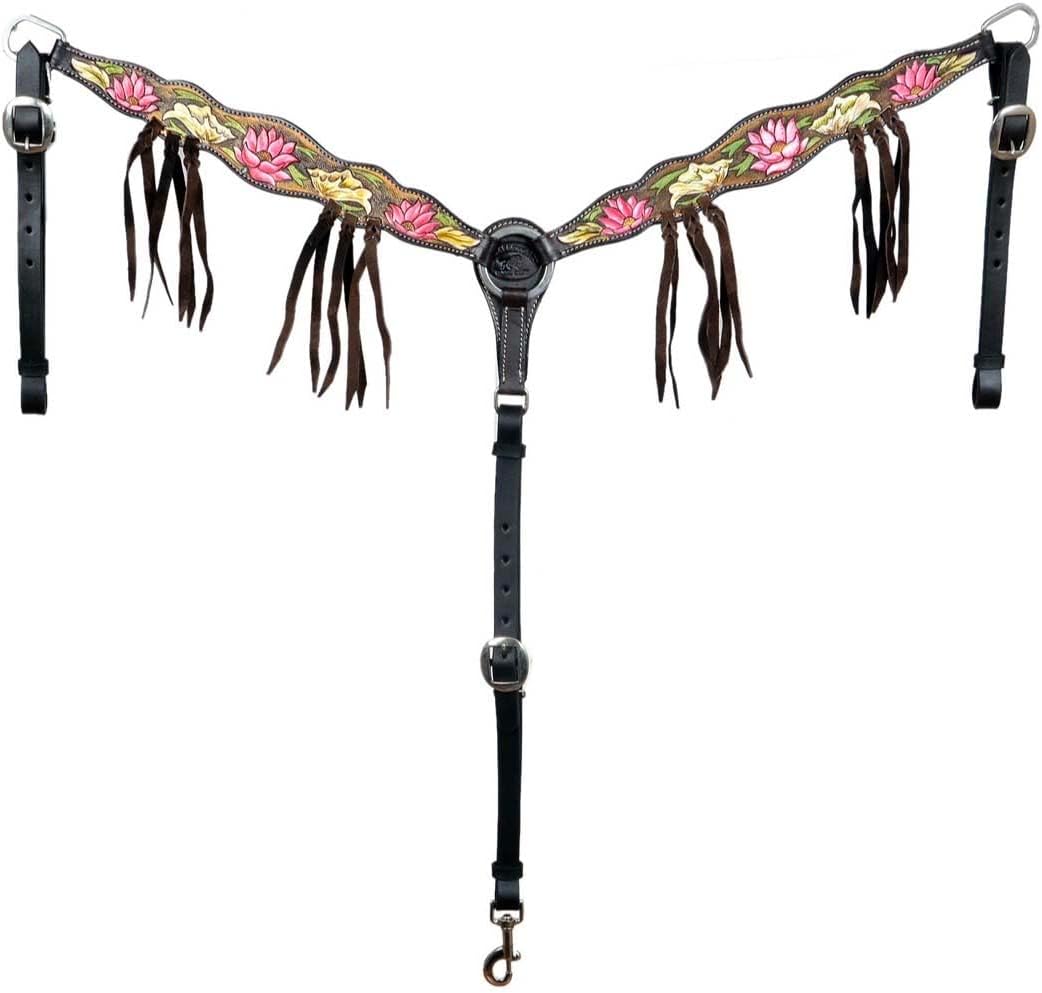 CHALLENGER Horse Horse Western Pink Lotus Hand-Painted Leather Bridle & Breast Collar Tack Set 78HR102B