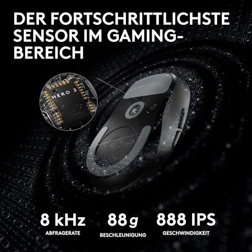 Logitech G PRO X SUPERLIGHT 2 kabellose Gaming-Maus, West Europa Verpackung, 60 g Pro-Grade-Maus 5 programmierbaren Tasten, 44K-DPI-Sensor, 8.000 Hz Signalrate, USB-C-Ladefunktion für PC/Mac - Schwarz – Bild 6