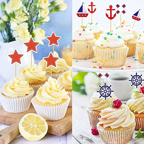 25 Pcs Nautical Theme Cupcake Toppers Picks, Ocean Ship Navigation Party Cake Toppers For Kids Birthday Party Cake Decoration, Baby Shower And Dessert Décor #TOP4