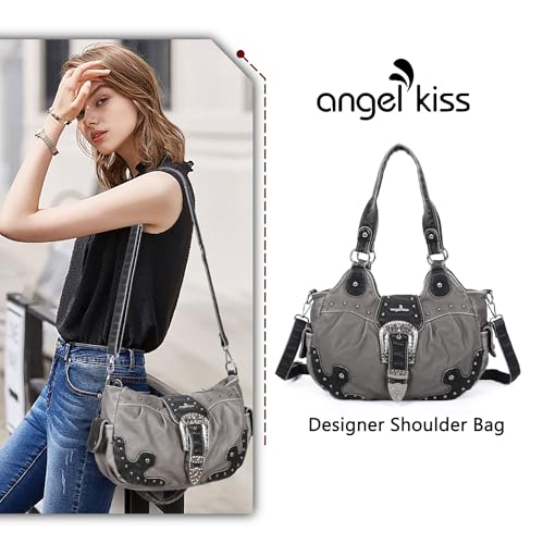 Image of Angel Kiss Hobo Bags for Women Vegan Leather Purses and Handbags Ladies Chic Shoulder Bags Crossbody Purses with Metal Studs