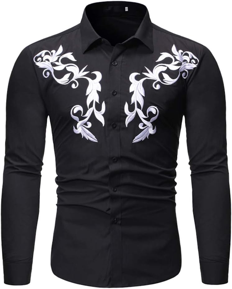DW.HQ Men's Casual Fashion Print Shirt Slim Fit Long Sleeve Casual Executive Shirt