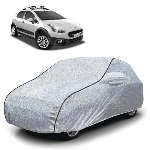 Image of Sulfar 100% Waterproof Car Body Cover Compatible with Mirror for Fiat Aventura (Triple Stitched, Full Bottom Elastic, Magic Silver with Black Piping)