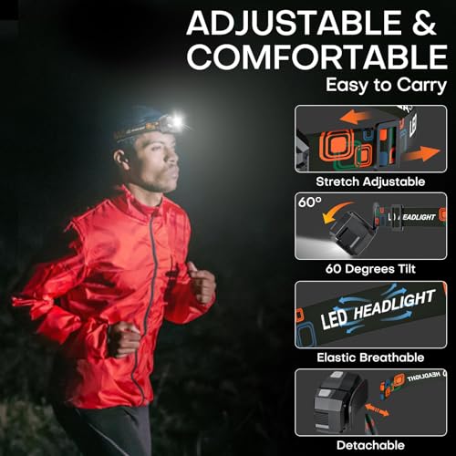 Image of LED Head Torch Rechargeable ,【3 Pack】Super Bright 2000LM Headlamp, 20H Runtime 5+5 Modes Adjustable Headtorch with Motion Sensor, Waterproof Headlight with Red Light for Camping Fishing Cycling Hiking