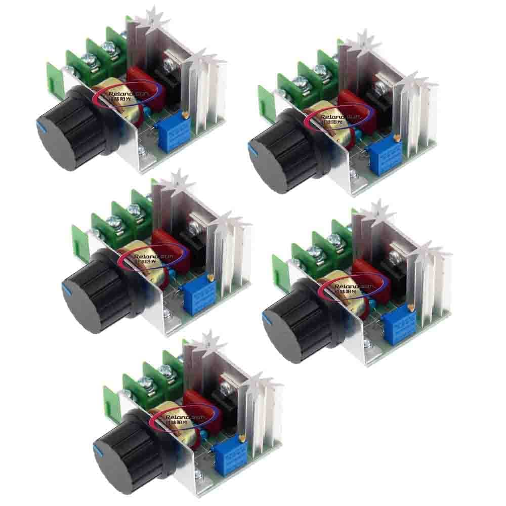 Reland Sun 5pcs 2000W PWM AC Motor Speed Control Module Dimmer Speed Regulator 50-220V Adjustable Voltage Regulator