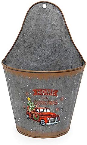 Wall Planter/Home for Christmas/Hanging Galvanized Metal Vintage Truck Design Rustic Container Planter Decor Indoor Outdoor 12" x 7.5"
