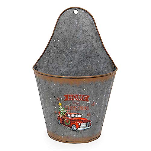 Wall Planter/Home For Christmas/Hanging Galvanized Metal Vintage Truck Design Rustic Container Planter Decor Indoor Outdoor 12" X 7.5" #TOP24