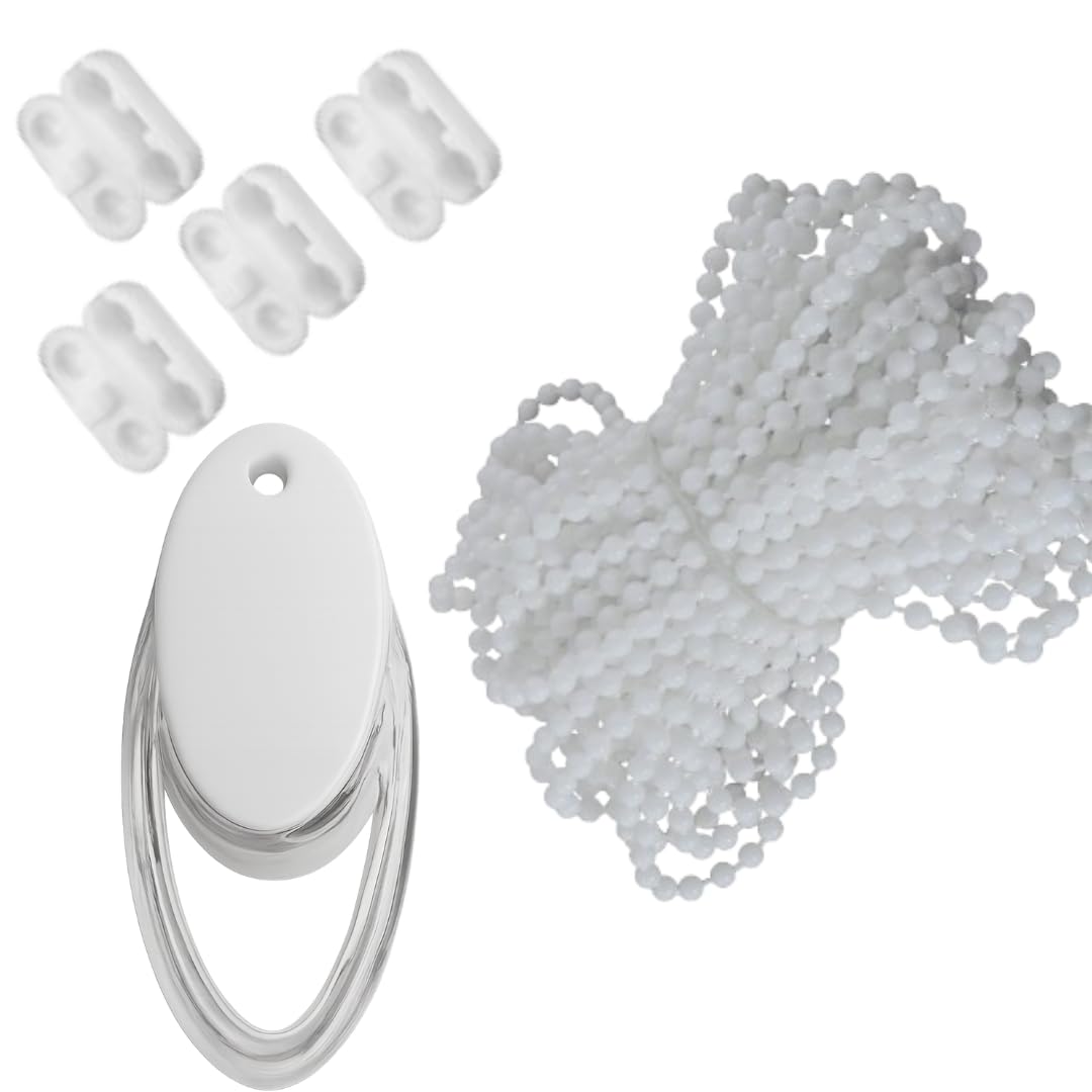Bead Chain Roller Blind Kit – 5 Meter White Beaded Chain, 4 PC Clips & 1 PC Pull Handle for Roller Shades & Blinds-image-21