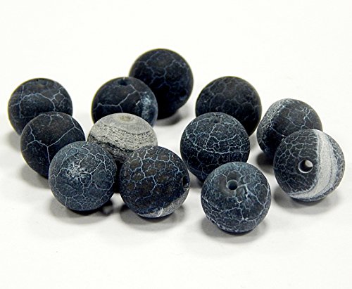 Gemstone Beads 4 mm Agate Stone Matt Colour Selection Set Ball Natural Stone Frosted Agate Pearl Semi-Precious Stone Gemstones Pearl with Hole for Threading Jewellery Beads (Black) - Image 3