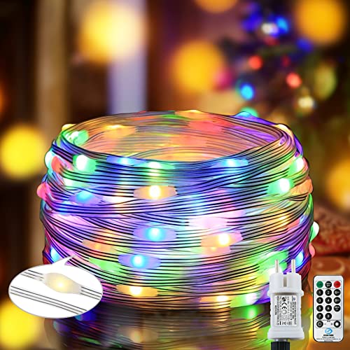 120 LED Lichterkette außen, 13M/8 Modi, PVC wasserdichte lichterketten, mit Timing-Fernbedienung und Intelligenter Stecker , für drinnen / draußen, Weihnachtsfeiern, balkon, Hochzeiten, Partys. [Bunt] Cover