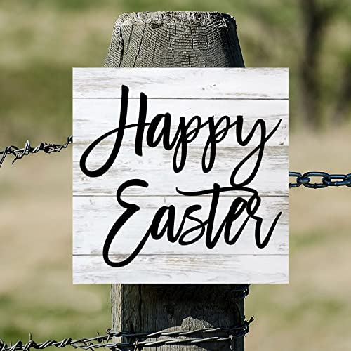 Plaque murale en bois Happy Easter au design carré rétro de 30,5 cm - 6