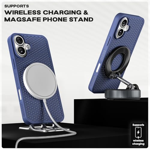 Image of Outlouders Back Cover for iPhone 17 | Honeycomb Cooling Design | Silicone Heat Dissipation | Mag-Safe Compatible | Shockproof Camera Protection Bumper Case (Blue Mag-Safe)