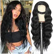 Black Wavy Wigs for Women Middle Part Lace Hairline Wave Wig with Pre-Cut Lace Hairline Synthetic Heat Resistant Fiber for Daily and Party