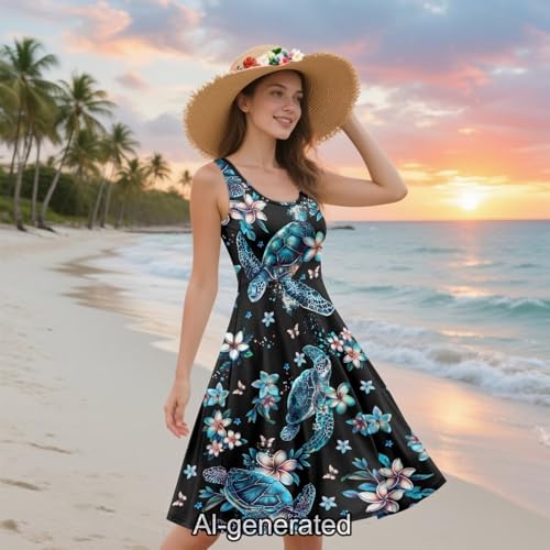 Image of Dreaweet Casual Sleeveless Dresses for Women Girls, Round Neck Tank Dresses with Pockets Summer Sundress Size XS-4XL