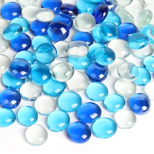 FUTUREPLUSX 1 pounds, Flat Glass Marbles, Blue Mixed...