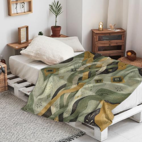 Couverture pelucheuse de luxe vert automne aux courbes géométriques - 5