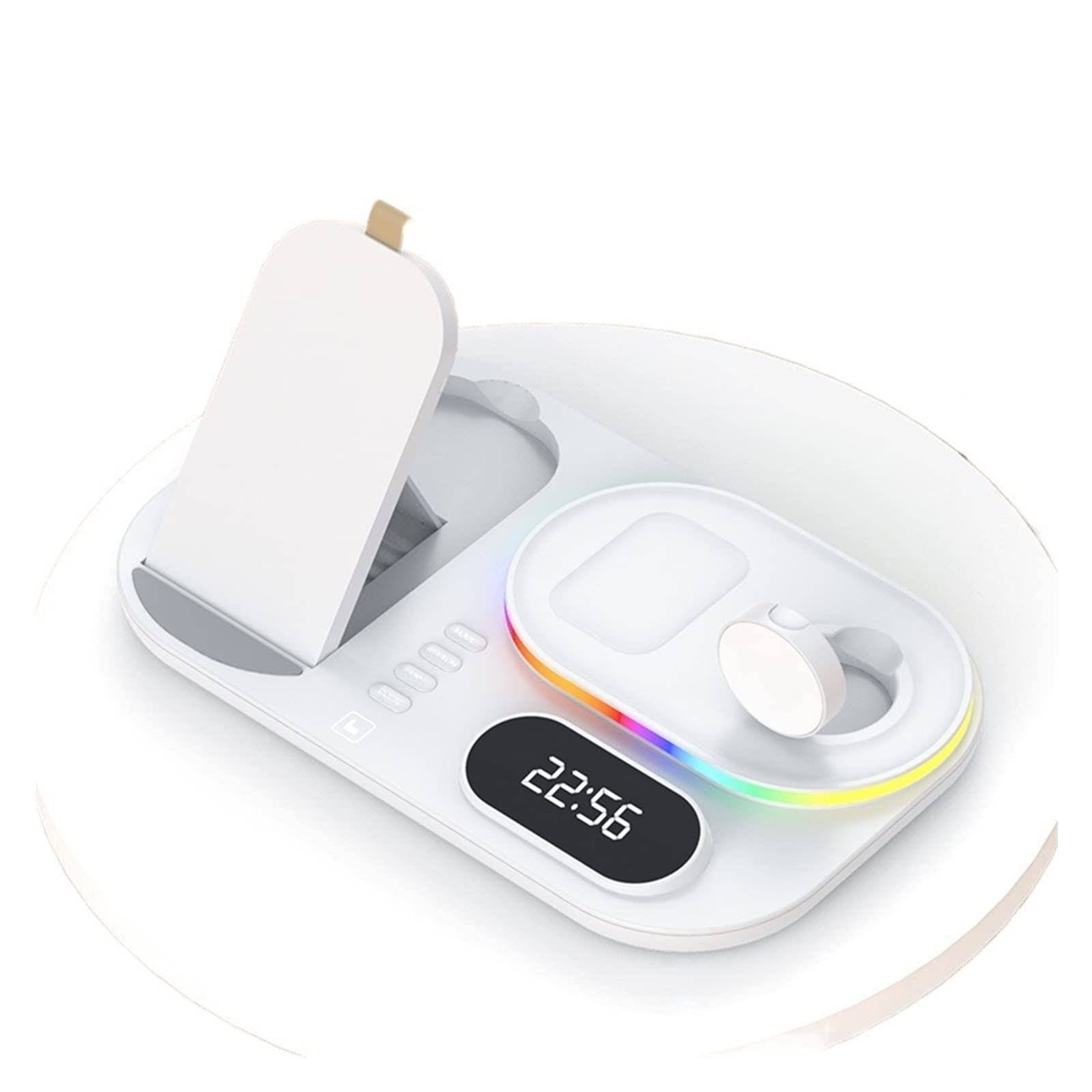 Chargeur sans Fil Chargeurs sans Fil 4 en 1 for téléphone Station d'accueil de Charge Rapide 30W for Montre/écouteurs avec Lampe et Horloge(Blanc)