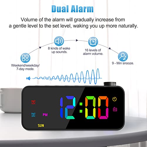 Rgb Digital Alarm Clock Radio With Large Surface, Adjustable Brightness And Volume, Dual Alarm With Weekday/Weekend Mode, Snooze, Fm Radio Sleep Timer, Usb Charging Port, For Bedroom, Bedside(Black) #TOP5